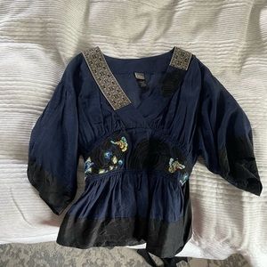 Womens navy and floral silk kimono top